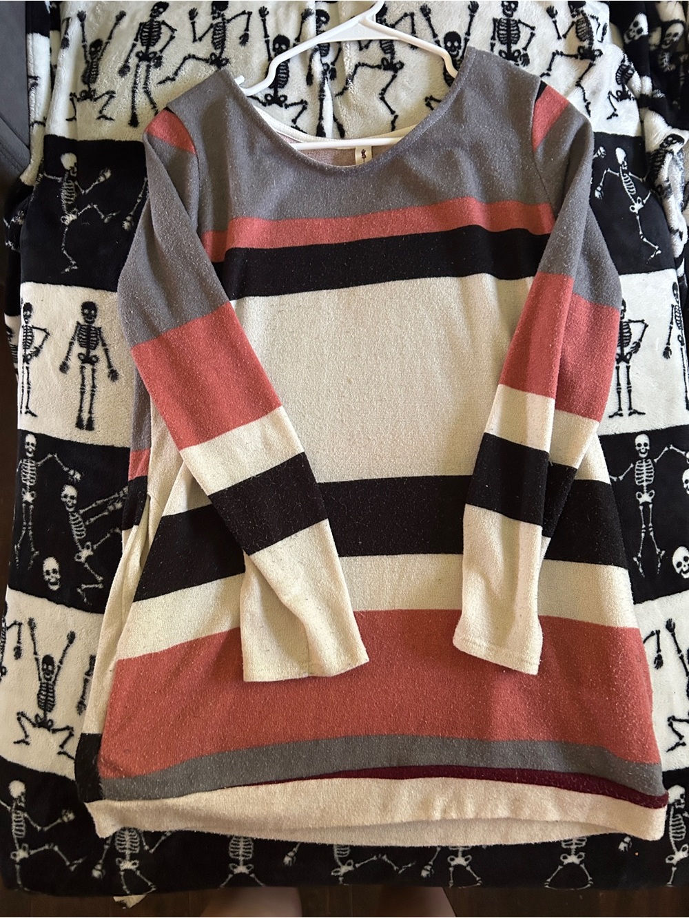 Vanilla Bay Striped Scoopneck Sweater in Rust, Gray, Black & Cream